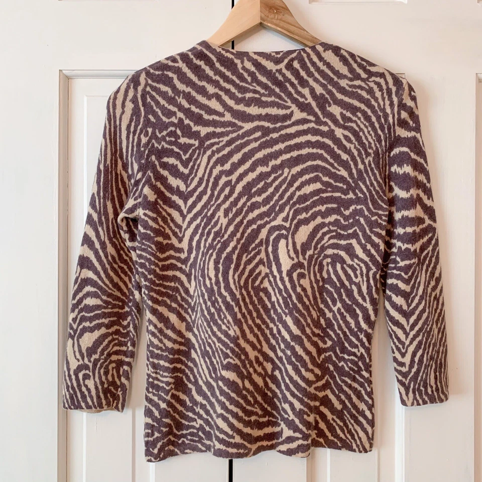 Sarah Spencer Brown Animal Print Wool Angora Cardigan Women Small Mob Wife - Image 4 of 4