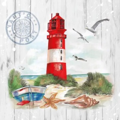 Decoupage Art Craft Cocktail Napkin 5'' x 5'' Halloween Coastal Lighthouse
