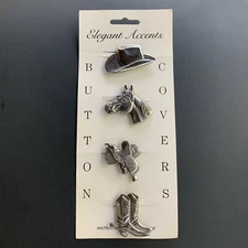 Western Theme Button Covers Silver Tone Hat Horse Saddle Boots MADE IN USA