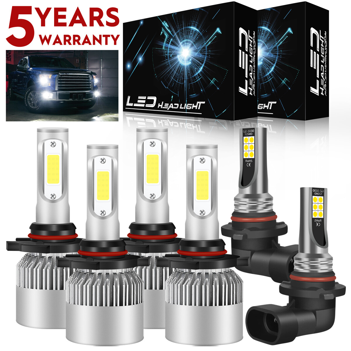 For 2006-2010 Jeep Commander 6x LED Headlights High/Low Fog Lights Bulbs Combo
