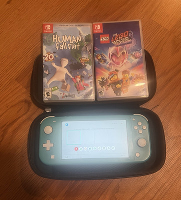 Nintendo Switch Lite Console w/ Carrying Case + Human Fall Flat + LEGO Movie 2