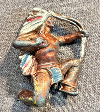 Painted Lead Ali J Hill Indian Kneeling w/ Bow Colorful Chief 1930's