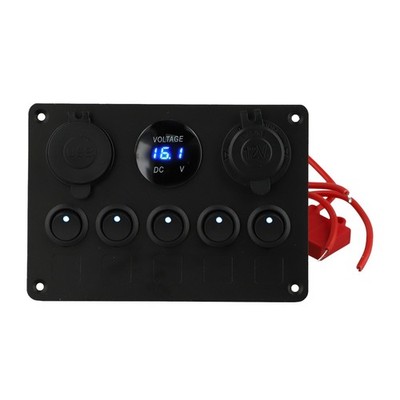 12V Wasserdicht 5 Gang Wippschalter Panel mit Dual USB Ports und Sicherung