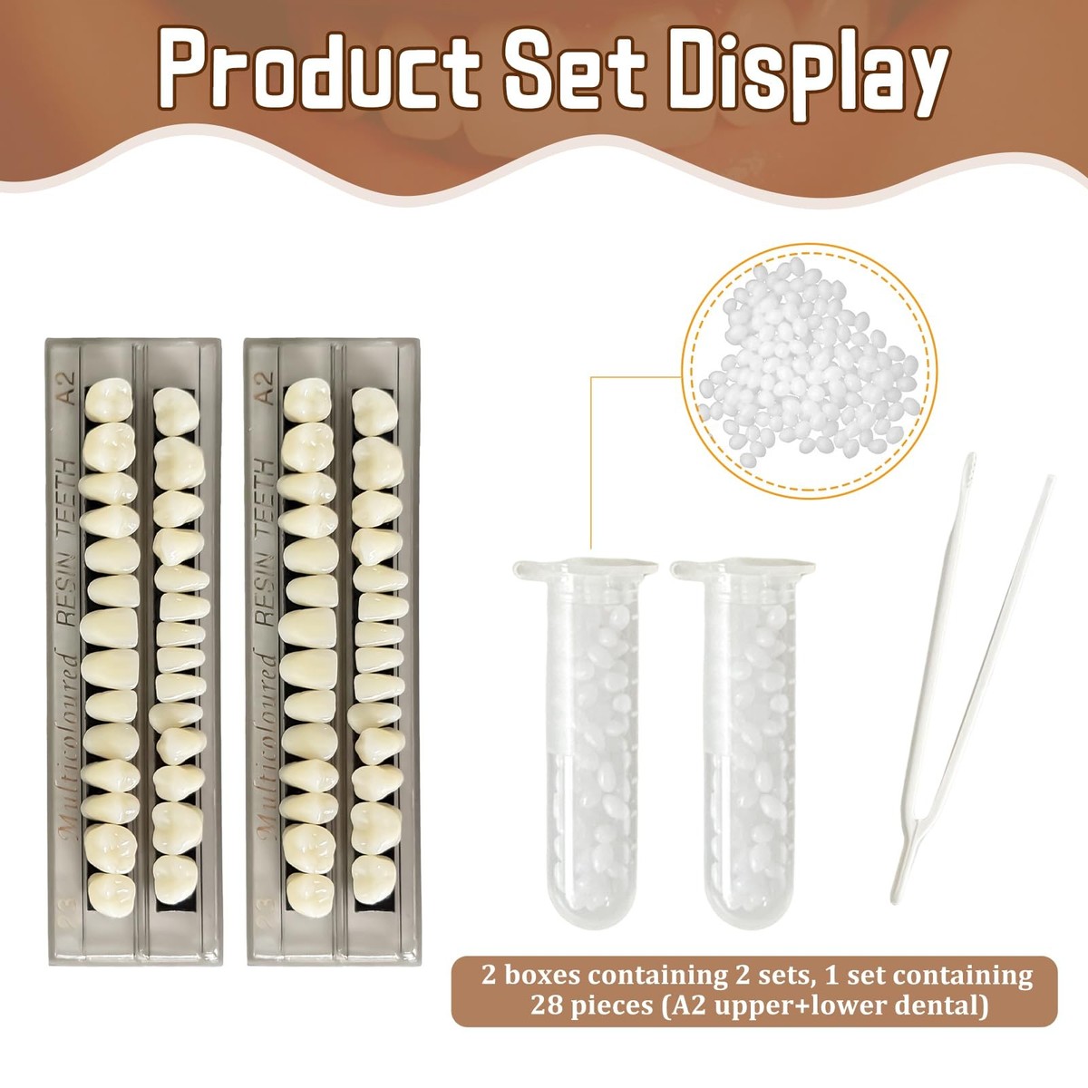 56 Pcs False Teeth Dental Complete Acrylic Resin Denture Teeth, 2