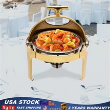 6 QT Round Chafing Dish Buffet Set with Thick Frame for Weddings Dinners Gold