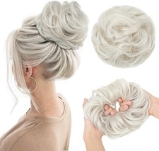 CJL HAIR Large Messy Bun Hair Piece Wavy Curly Scrunchies Synthetic Ice Blonde