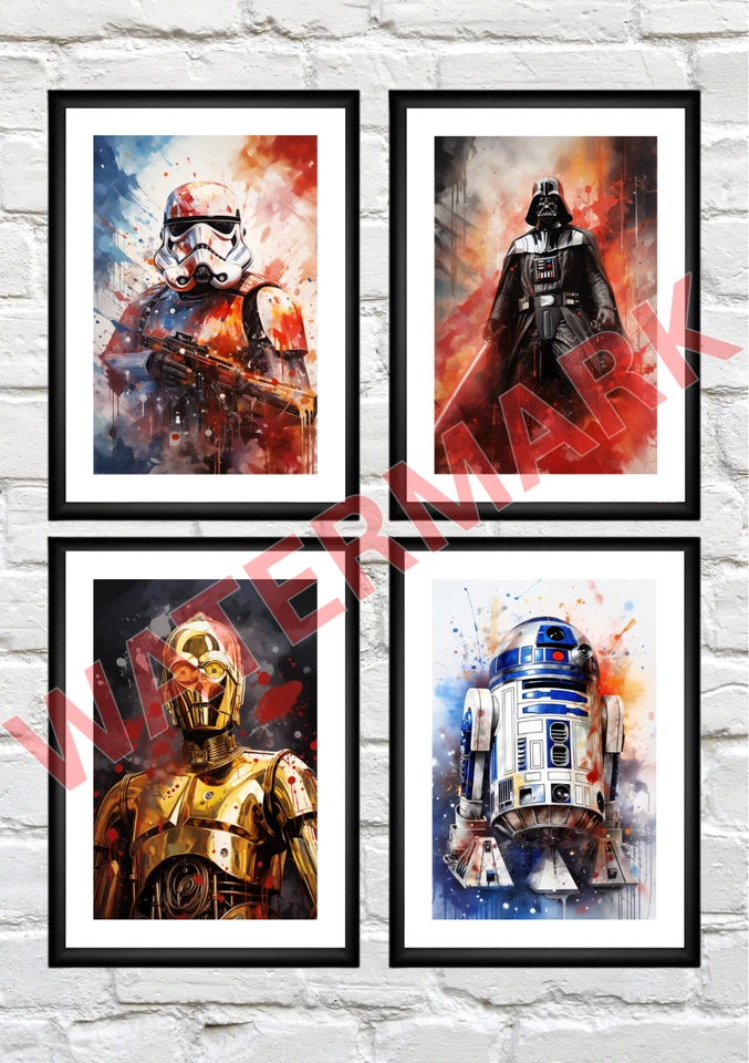 Cartel Impreso de Star Wars Arte de Pared Darth Vader R2D2 Stormtrooper - Juego de 4 Impresiones Foto 2 de 2