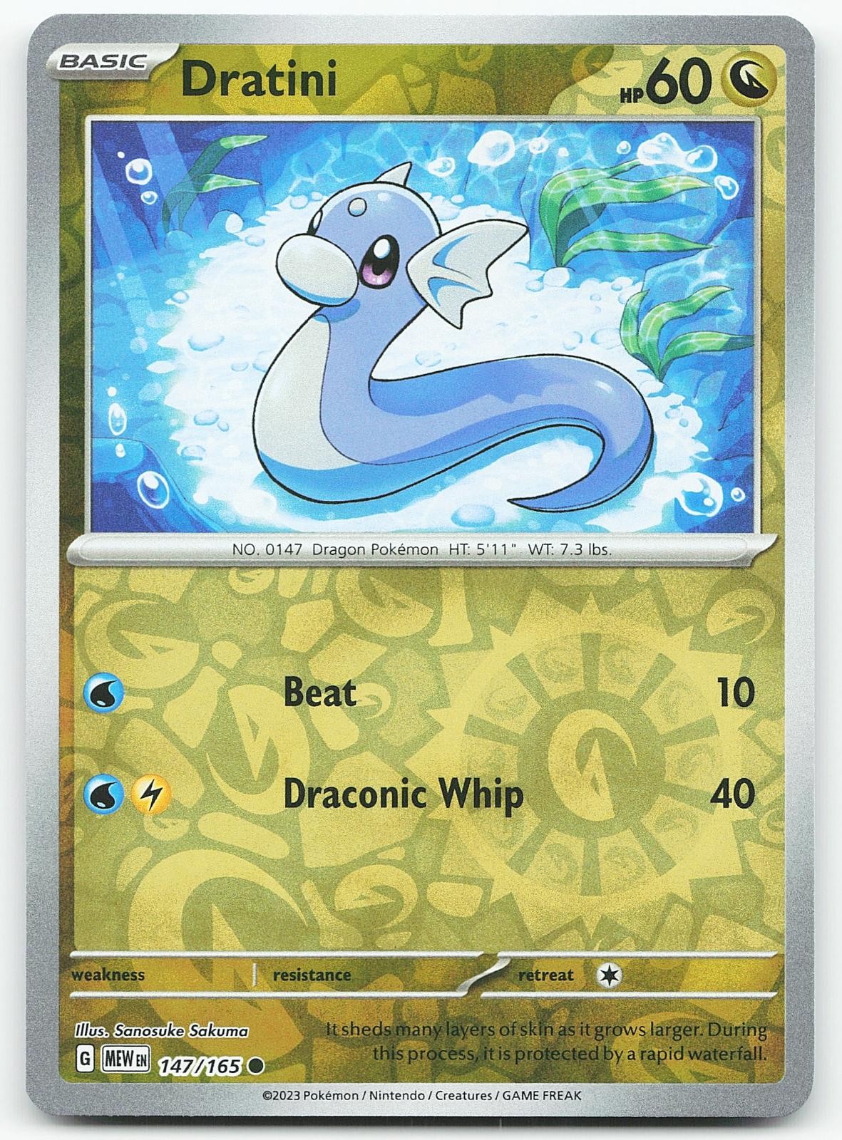 Pokemon Dratini 147/165 151 Common Reverse Holo NM