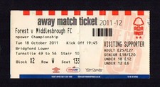 2011/12 NOTTINGHAM FOREST 2-0 MIDDLESBROUGH CHAMPIONSHIP 18.10.11 TICKET SCARCE