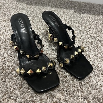 Cape Robbin Black Studded Strappy Square Toe Stiletto Heels Women's Size 9