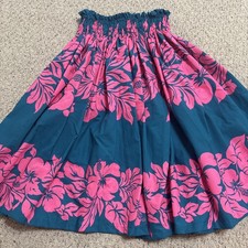 TEAL BLUE AND PINK HAWAIIAN PA'U HULA SKIRT 29 LONG MADE IN HAWAII