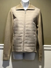 eivissa Size Medium Womens Quilted Jacket Sweater Beige Tan Zip Up