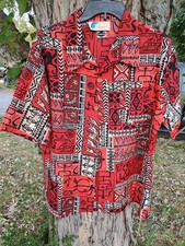 Vintage Islander Hawaiian Size xl red Button Down Shirt Tropical Island Print