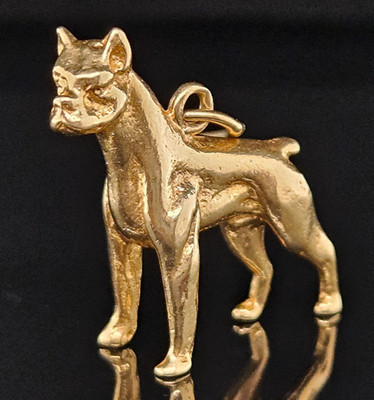 14K Gold BOXER DOG Charm Pendant 3D Puppy Dog Vintage 5 Grams