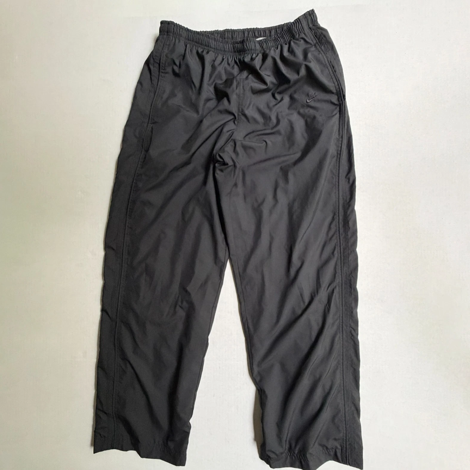 Vintage Y2K Nike Sportswear Track Pants XL Lined Swoosh Baggy All Black Wide Leg