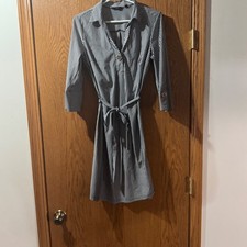 Mille Gabrielle Black White Striped Belted Shirt Dress Size M 3/4 Sleeve Jersey