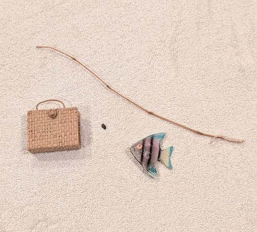 Barbie Vintage 1959 PICNIC SET #967 FISHING POLE Fish & Picnic Basket