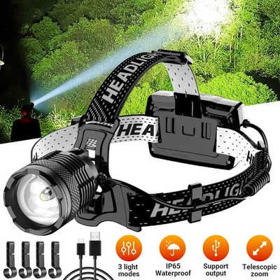 Super Bright 30W LED Headlamp Rechargeable Motion Sensor Headlight Head Torch