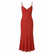 Lulus Womens Rust Orange Textured V-Neck Midi Slip Dress Small NWT