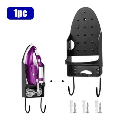 Wall Mount Iron Holder W/ Hooks Plastic Storage Rack Laundry Closet 5 Inch Width