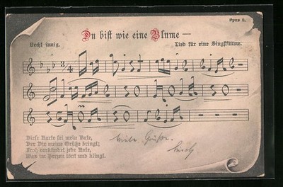 Du bist wie eine Blume, Text als Notenschlüssel, Ansichtskarte 