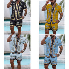 Men Hawaiian Shirt and Short 2 Piece Vacation Outfits Sets Casual Men's Suit 