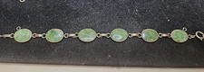 Vintage Green Jade Bracelet 12k Gold Filled GF Oval Link Chain 8"