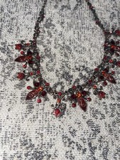 Vintage Victorian/Gothic style Floral Bib Necklace Filigree Red Rhinestones