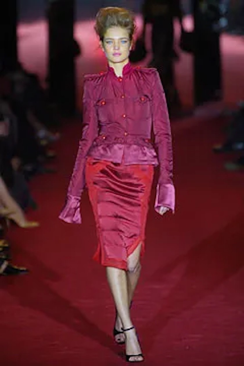 Giacca di seta rossa Saint Laurent YSL Tom Ford Runway 38 IT