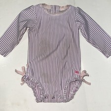 Ruffle Butts 12-18 MonthsPurple Pink Seersucker Rash Guard Bow Zip Snap Swimsuit