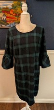 Talbots Tartan Plaid Shift Round Neck Dress 3/4 Sleeve Sz 14P 14 Petite Large L