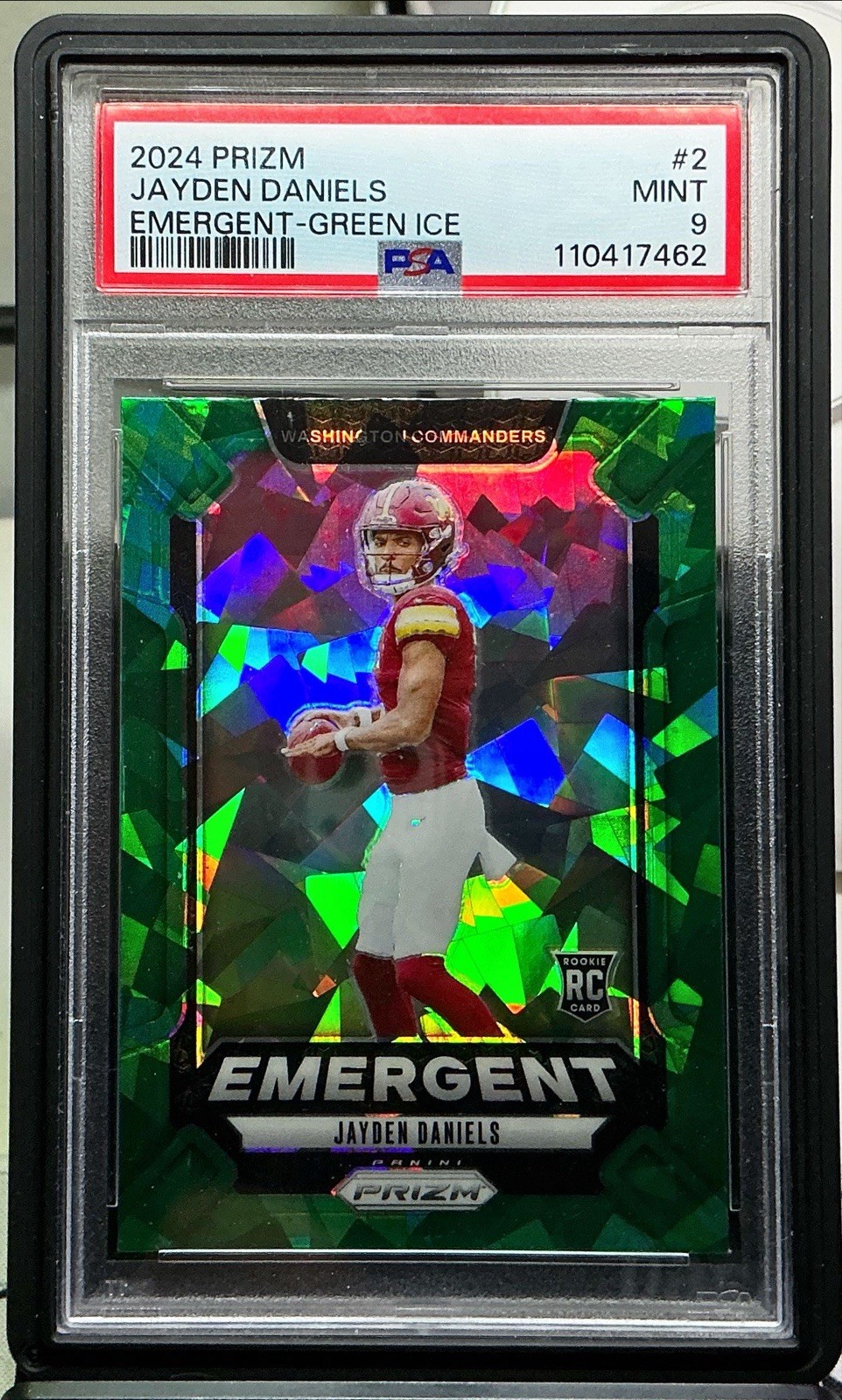 2024 Panini Prizm Football Jayden Daniels Emergent Green Ice Prizm RC #2 PSA 9