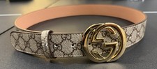 Gucci Belt Gold Buckle Brown Monogram Size 32-34 - 110 cm Designer Belt