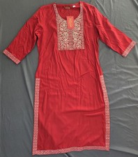 Cotton Hthrang Red Embroidered Kurti Size Large / 40