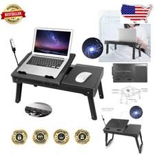 Adjustable Laptop Bed Stand w/ Cooling Fan  USB Hub - Foldable Desk