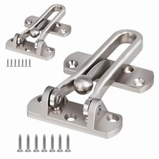 2 Pack Swing Bar Lock Satin Nickel, Heavy Duty Door Lock Security, Sturdy Swi...