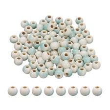 100Pcs 6mm Round Ceramic Porcelain Beads, Ice Blue White