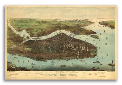 Bird's Eye View 1905 New York City, New York Vintage City Map - 24x36