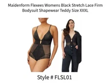 Maidenform Flexees Women Black Stretch Lace Firm Bodysuit Shapewear Teddy XXXL