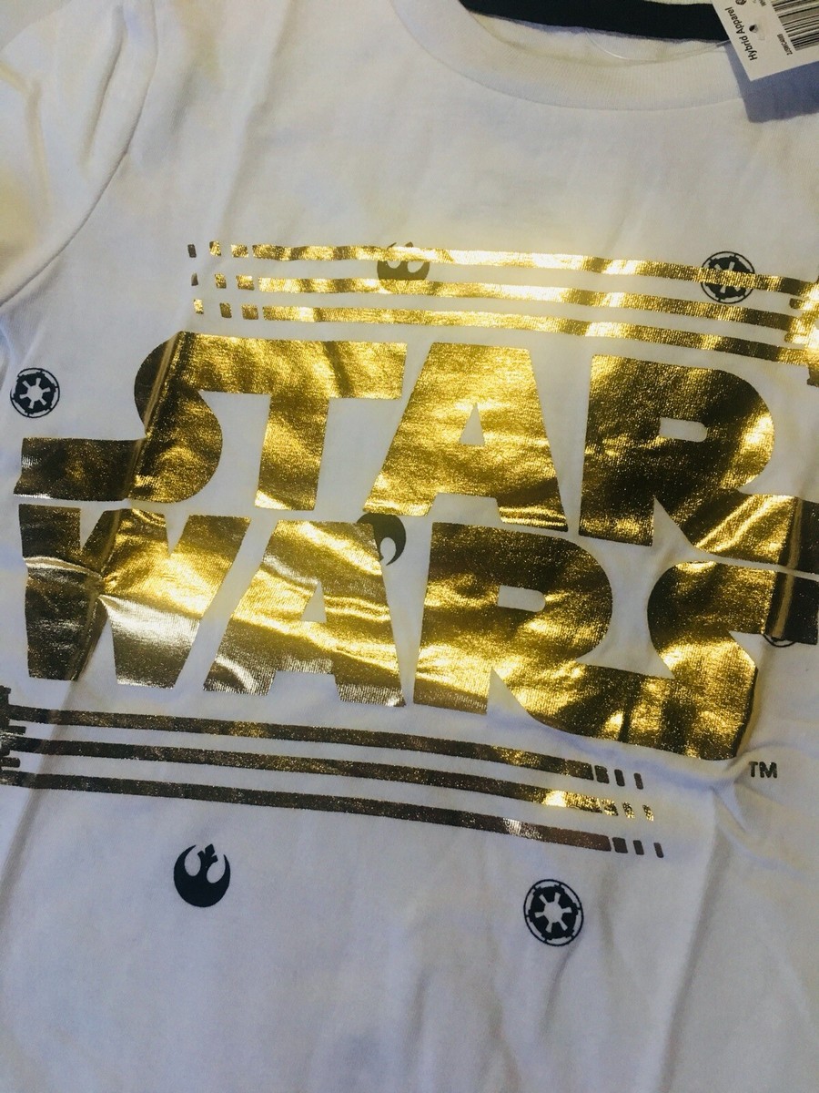 T-shirt Star Wars Garçon Taille 7 Ans - Logo Métallisé Noir/or, Neuf Avec étiquette, Coton/polyester