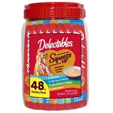 Squeeze Up Interactive Lickable Wet Cat Treats Variety Pack, 48 Count Jar
