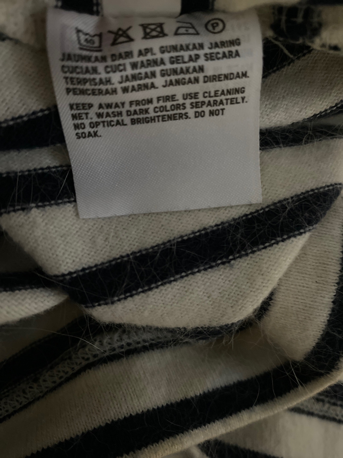 UNI QLO Shift Dress S Cream Navy Blue Stripes Heavy Tee Shirt Style Pockets Cute thumbnail 7