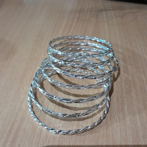 Set Of 7 Sterling Silver Hammered Braid Twist Bangles /Bracelets Handmade Silver - Picture 3 of 11