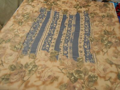 Cream Beige ROSE GARDEN & Blue Floral RALPH LAUREN Designer SQUARE Scarf 31''