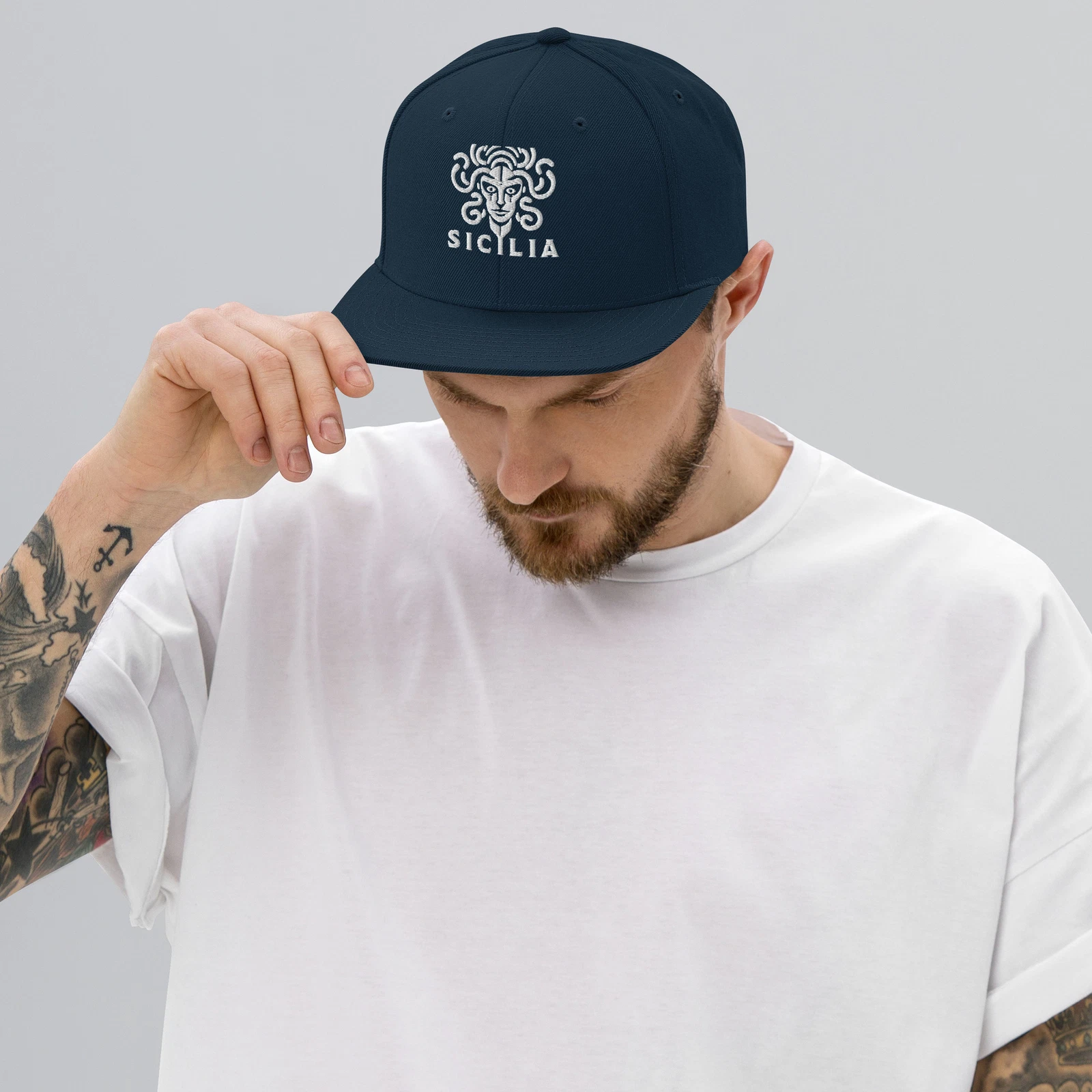Italian Heritage Sicilian Pride Medusa Trinacria Flat Brim Cap