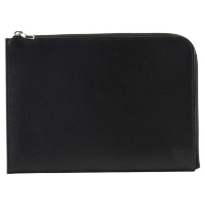 NEW! LOUIS VUITTON Pochette Jour Clutch Bag R99303 Calf Leather Black/Silver