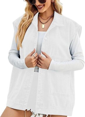 SANSIWU Lange denim vest voor dames, mouwloos, button-down, slim fit, veelzijdig vest, tops, rugsplit, oversized lichtgewicht jeansjack, Blauw, S