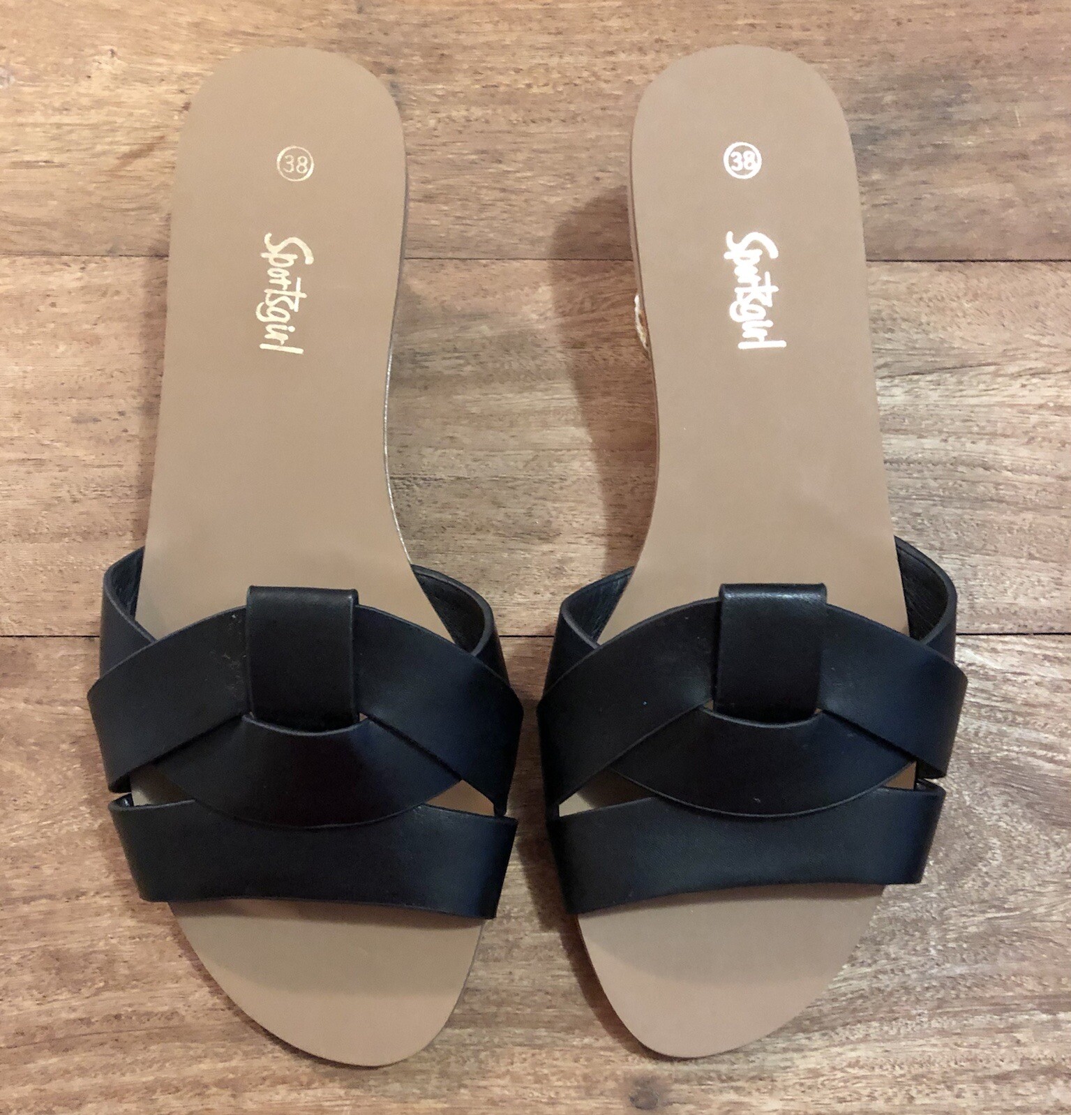 Sportsgirl “ 38 ( 7AU ) slip on flat sandals - black faux leather - NEW |  eBay
