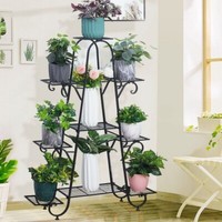 BlumenstäNder Metall Schwarz Blumentreppe Mit 9 Stufen Pflanzregal Indoor Balkon