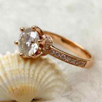 Moissanite 2 CT Round Hidden Halo Wedding Engagement Rings 14K Rose Gold Plated